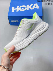 HOKA Bondi 9 Running Shoes, White and Neon Green