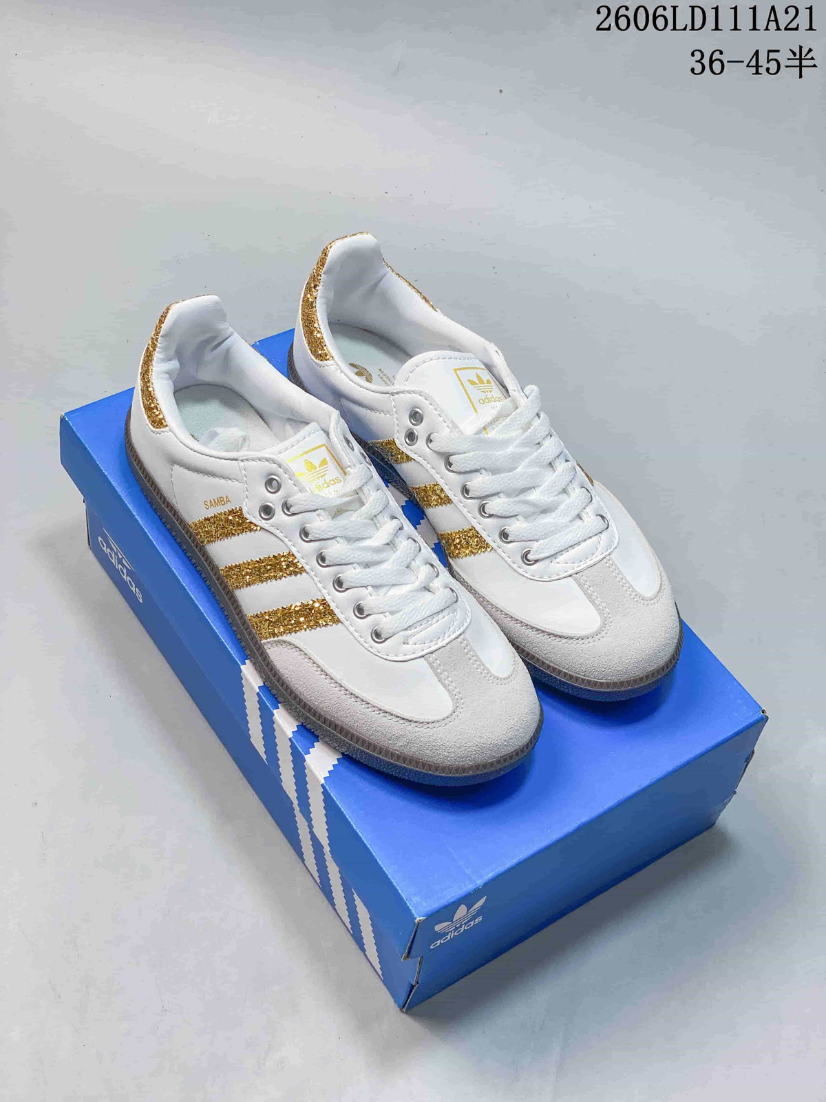 Adidas Samba OG Low-Top Sneakers, White and Gold KJ6590