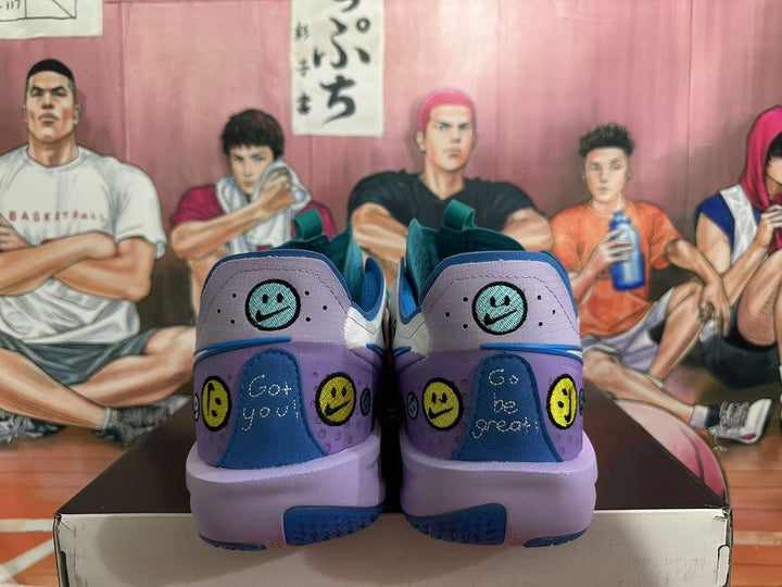 Nike Crooked-Smile Face Basketball Sneakers Purple and Teal