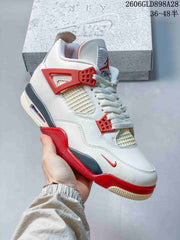 Jordan 4 Retro Mid Sneakers in White, Red and Grey