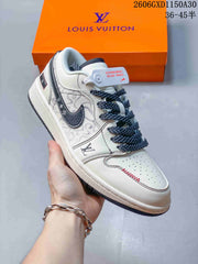Air Jordan 1 Low Cream Sneakers with Monogram Pattern