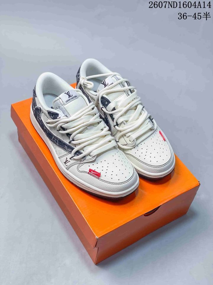 Nike SB Dunk Low LV-Inspired Low-Top Sneakers in White and Grey