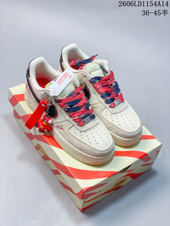 Nike Air Force 1 '07 Low Sneakers in Cream, Red and Navy