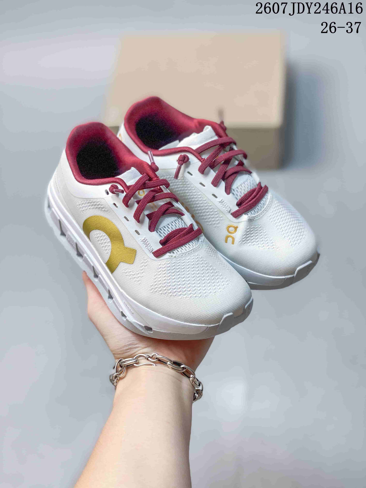 On Cloudstratus 3 Kids' Running Shoes White Burgundy Yellow