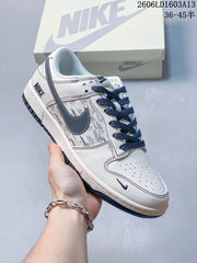 Nike Dunk Low Supreme-Style Sneakers in Cream and Navy