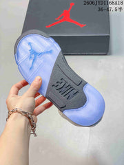 Jordan AJ5 High-Top Basketball Sneakers in White and Blue