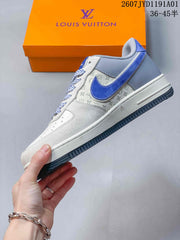 Nike Air Force 1 ’07 Low Louis Vuitton Style Sneakers Blue Gray