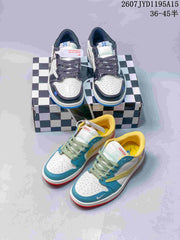 Air Jordan 1 Low OW-Style Sneakers in White, Black and Blue