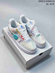 Nike Air Force 1 Low White Multicolor Embroidered Sneakers