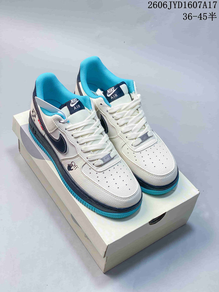 Nike Air Force 1 ’07 Low White Navy Turquoise Sneakers