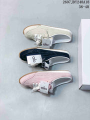 alo Sunset Mule Sneakers in Pink, Navy and Cream