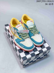 Air Jordan 1 Low OW-Style Sneakers in White, Black and Blue