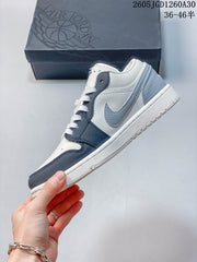 Air Jordan 1 Low White, Blue and Gray Sneakers