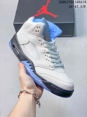Jordan AJ5 High-Top Basketball Sneakers in White and Blue