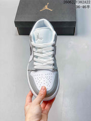 Air Jordan 1 Low White Grey Patterned Swoosh Sneakers