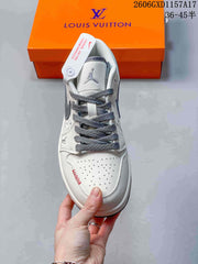 Jordan 1 Low Cream Grey Monogram Print Sneakers