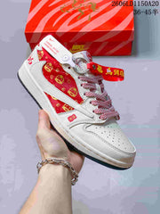 Nike Air Jordan 1 Low Lunar New Year Sneakers, White and Red