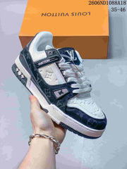 Louis Vuitton Trainer Low-Top Sneakers in White and Navy
