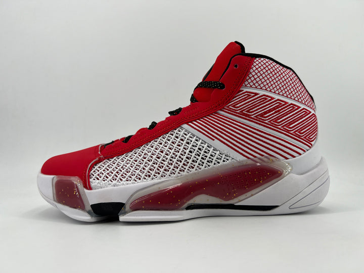 White and Red High-Top Basketball Sneakers
