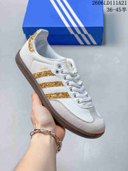 Adidas Samba OG Low-Top Sneakers, White and Gold KJ6590