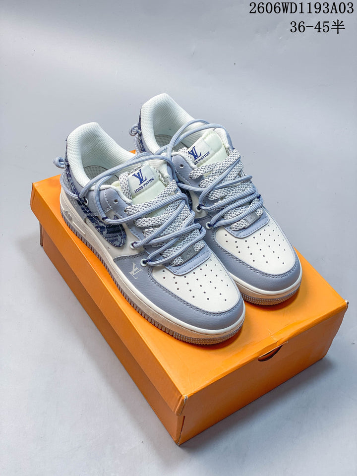 Nike Air Force 1 Low White and Gray Denim Sneakers