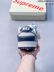 Nike Dunk Low Supreme-Style White and Navy Sneakers