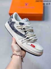 Nike SB Dunk Low LV-Inspired Low-Top Sneakers in White and Grey