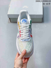 Nike Air Force 1 Low White Multicolor Embroidered Sneakers