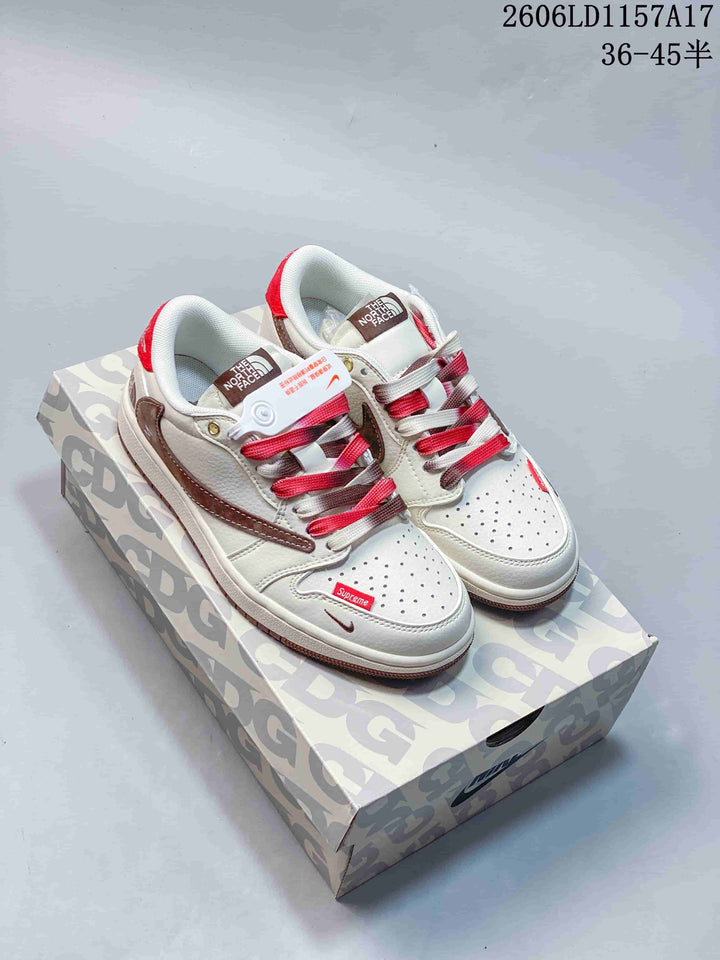 Air Jordan 1 Low White Brown Red Sneakers