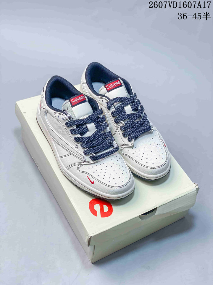 Jordan 1 Low White and Navy Sneakers