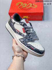 Travis Scott x Jordan 1 Low Stüssy-Style Sneakers, Grey Red