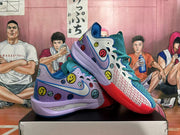 Nike Crooked-Smile Face Basketball Sneakers Purple and Teal