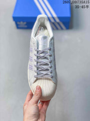adidas Superstar White and Lavender Shell-Toe Sneakers