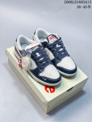 Nike Dunk Low Supreme-Style White and Navy Sneakers