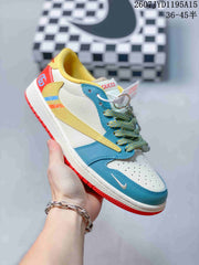 Jordan 1 Low OW-Style Sneakers White Blue Red 2607JYD1195A15