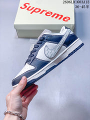 Nike Dunk Low Supreme-Style White and Navy Sneakers