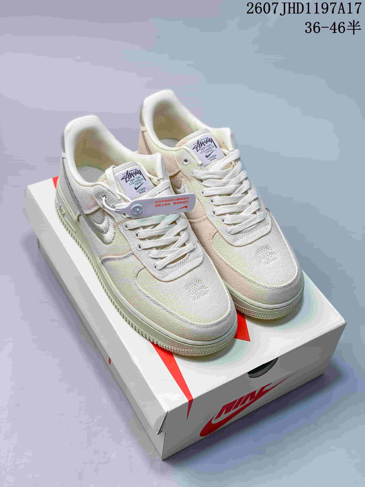 Stussy x Nike Air Force 1 '07 Cream Woven Sneakers