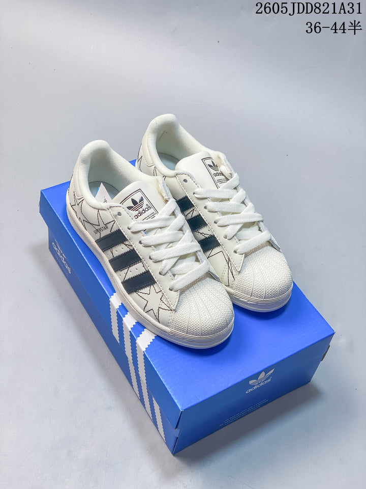Adidas Superstar Shell-Toe Sneakers in White and Black