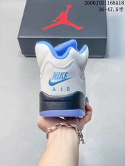 Jordan AJ5 High-Top Basketball Sneakers in White and Blue
