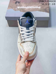 Jordan AJ1 Low Panda Prank Sneakers in White and Blue