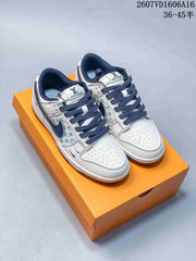 Nike SB Dunk Low White Gray Monogram-Style Sneakers