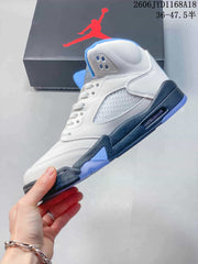 Jordan AJ5 High-Top Basketball Sneakers in White and Blue