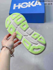 HOKA Bondi 9 Running Shoes, White and Neon Green