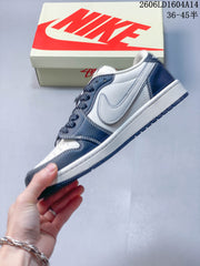 Jordan 1 Low Travis Scott Stüssy-Style Sneakers, White and Navy