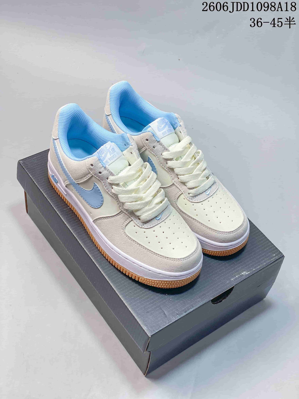 Nike Air Force 1 Low Sneakers, Blue and White, Gum Sole