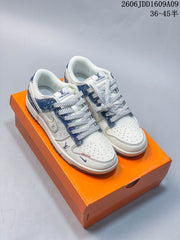 Nike SB Dunk Low Sneakers in Cream and Blue Denim Print