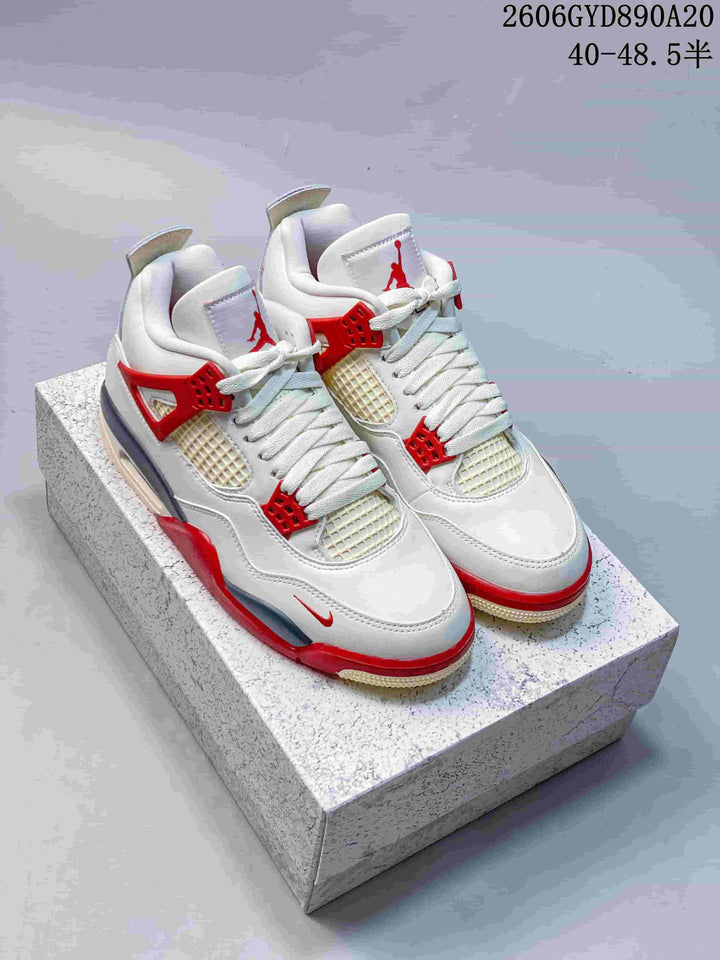 Nike Air Jordan 4 Retro White Red Basketball Sneakers