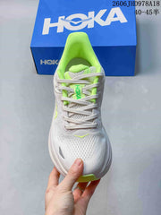 HOKA Bondi 9 Running Shoes, White and Neon Green