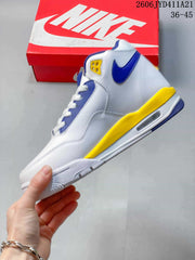 Nike Flight Legacy Mid Basketball Sneakers White Blue Yellow