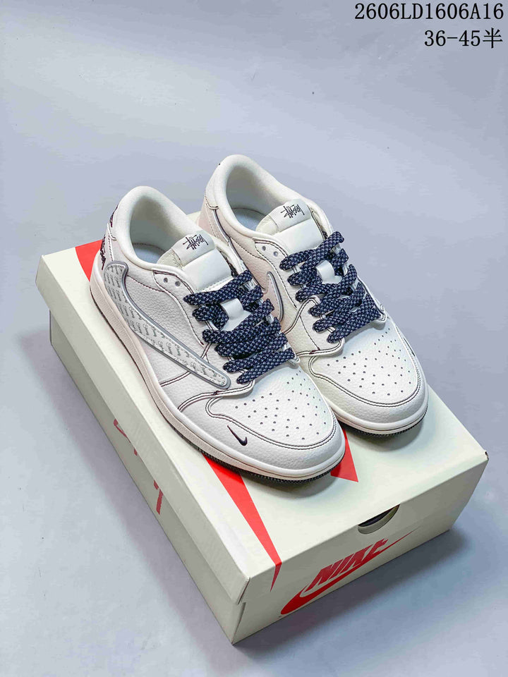 Jordan 1 Low Travis Scott x Stüssy-Style White Sneakers